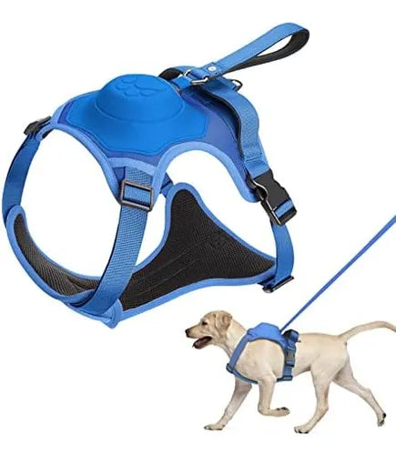 Arnés Perro Con Correa Retráctil Azul-M